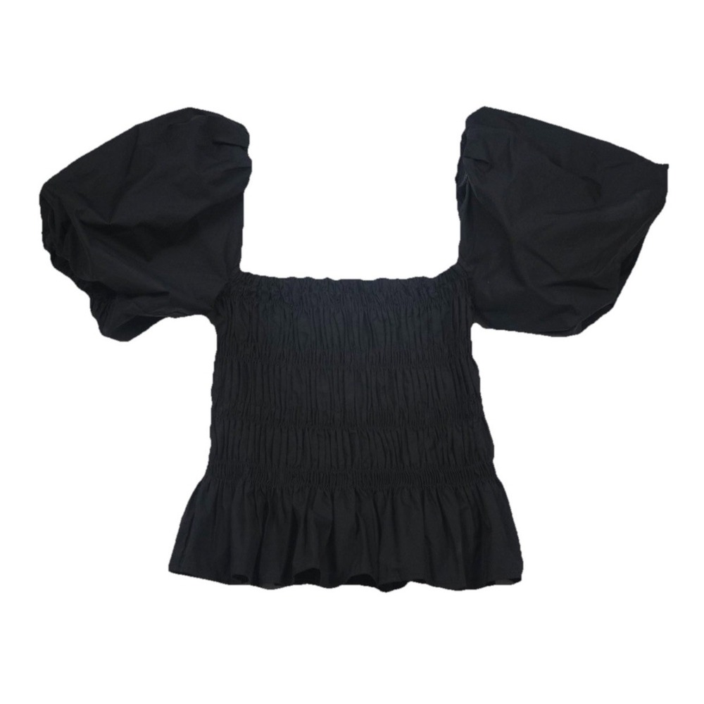 ASTR The Label Savina Top Black Smocked Puff Sleeve Square Neck Women's Small